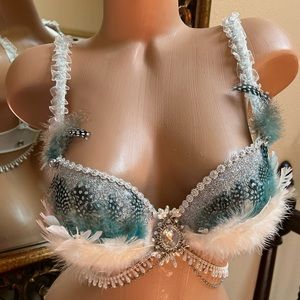 Sexy handmade sequin and feather rave bra top costume